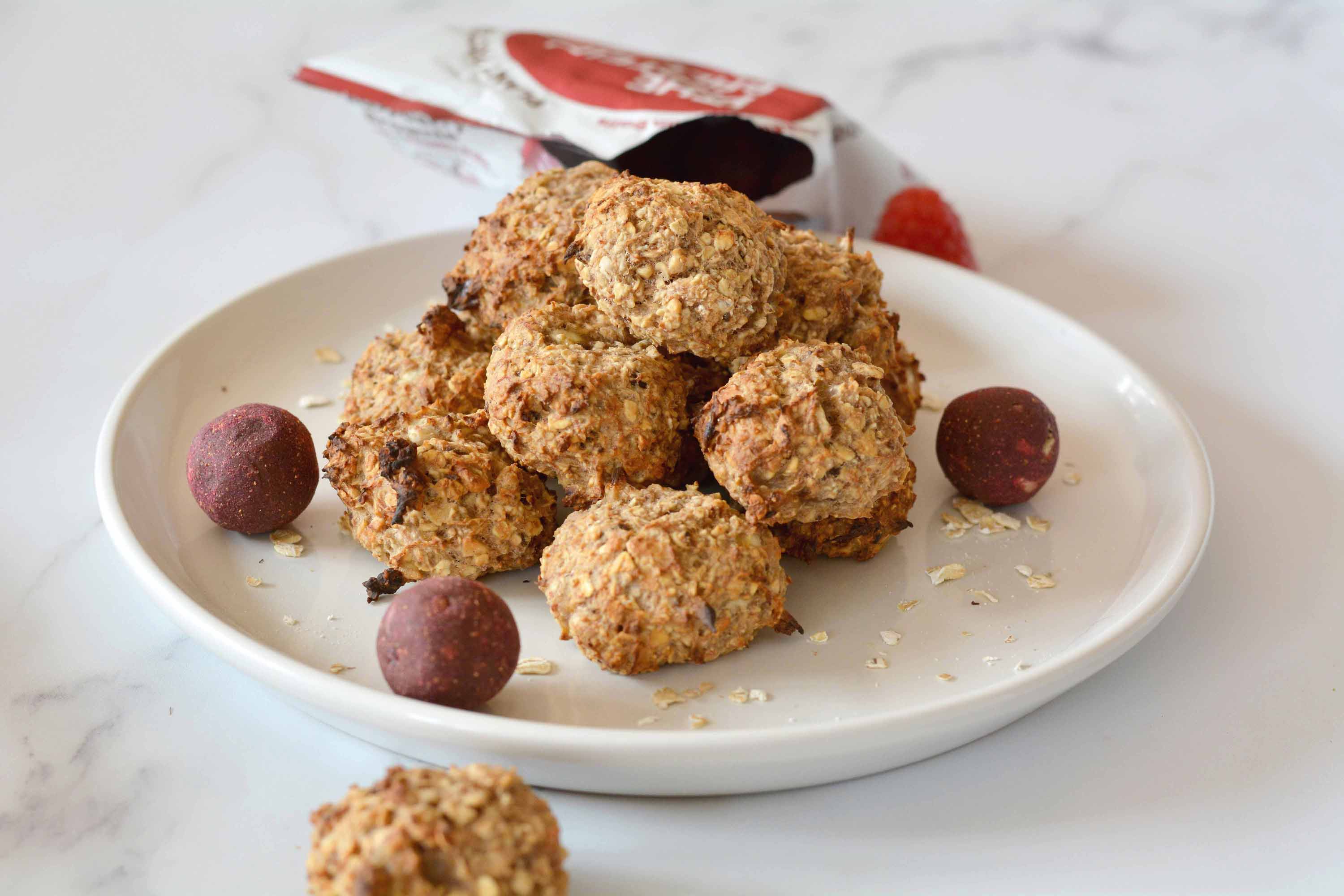 Raspberry Brownie Protein Bites